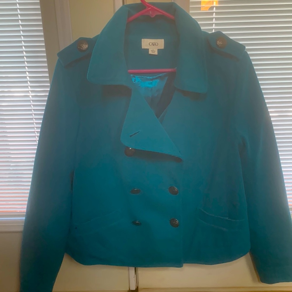 Teal Pea Coat waist length